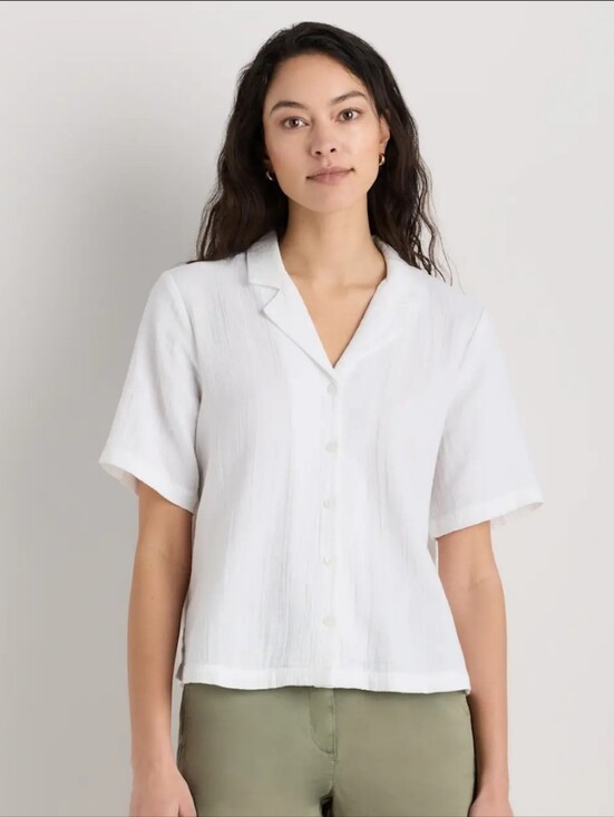 Quince Tops - Quince 100% Organic Cotton Gauze Short Sleeve Shirt, XL, White
